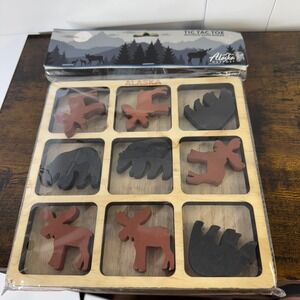 Alaska Outpost Tic Tac Toe Wooden Game Board Eagles‎ Moose Bears NIB